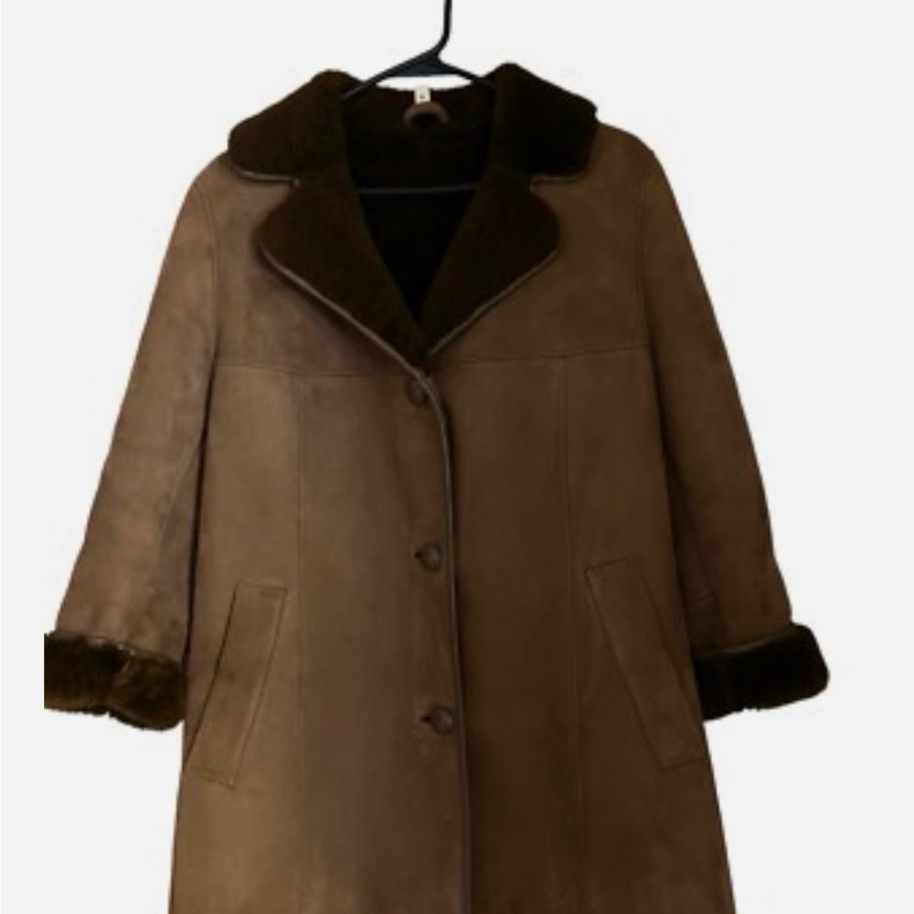 Beautiful Size 12 Classic Owen Barry Suede Sheepskin Brown Women's Pea Coat